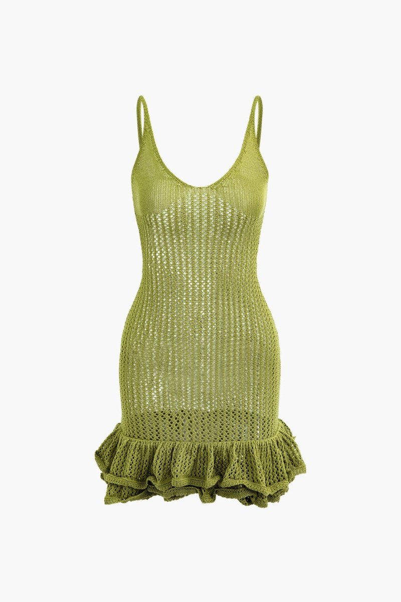 Vestito mini in maglia Sara a V con volant sul risvolto