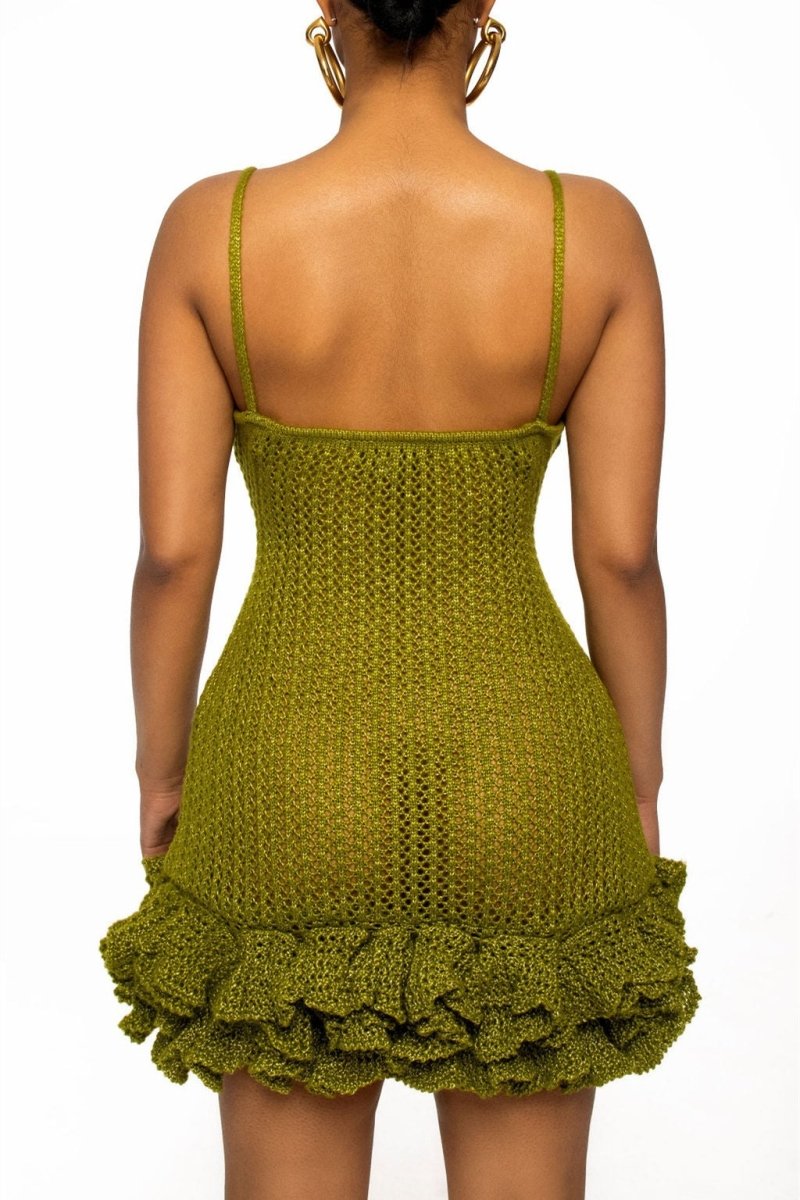 Vestito mini in maglia Sara a V con volant sul risvolto