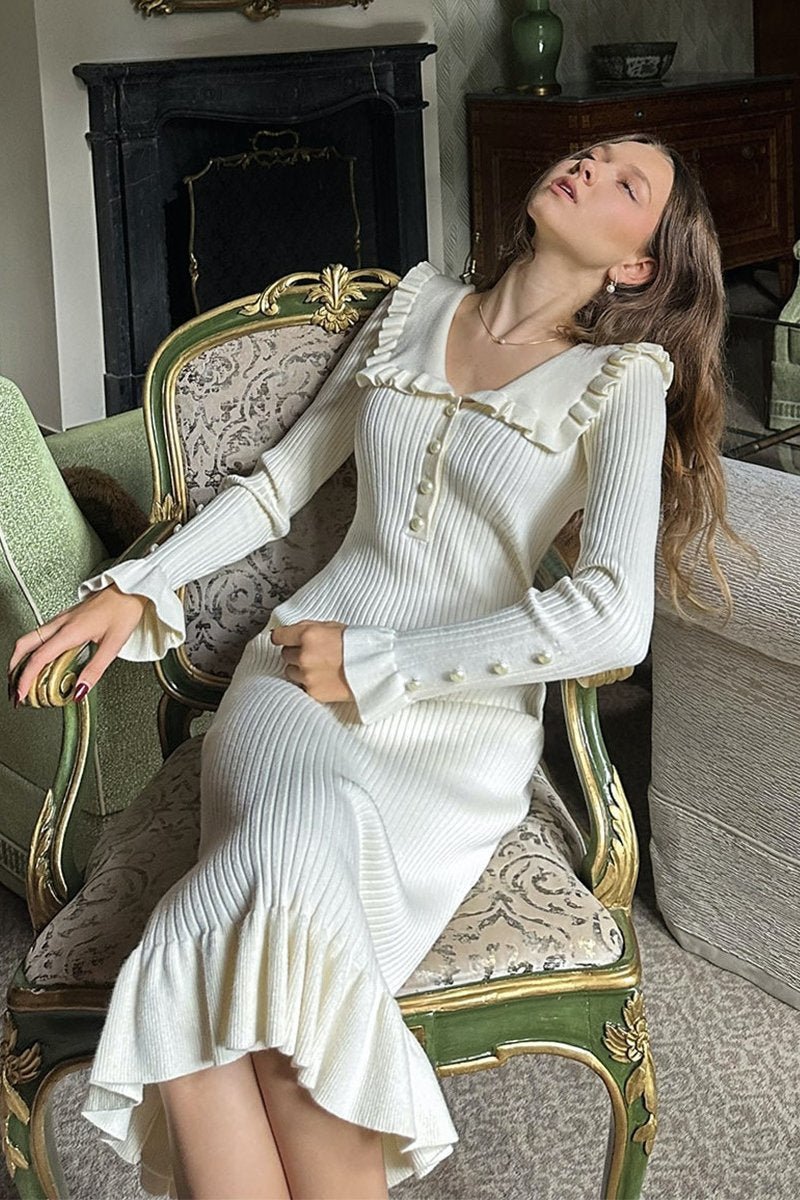 Vestito midi in maglia con volant e perle di Sicilia