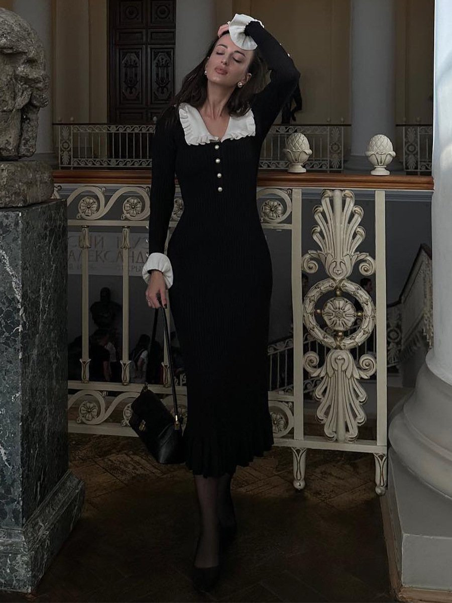 Vestito midi in maglia con volant e perle di Sicilia