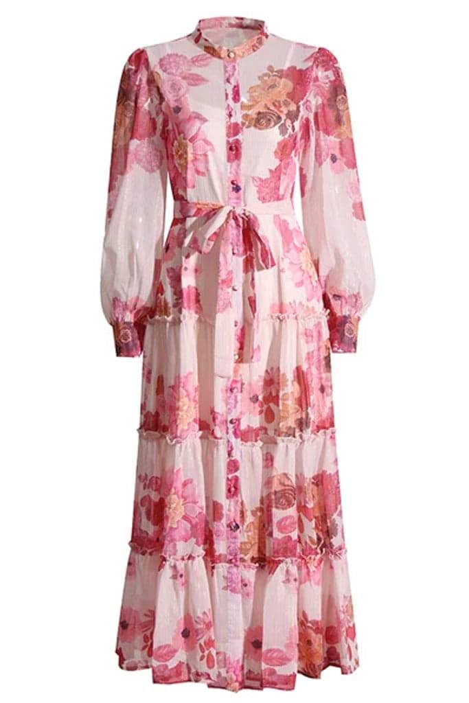 Vestito lungo floreale Sylvia con maniche lunghe