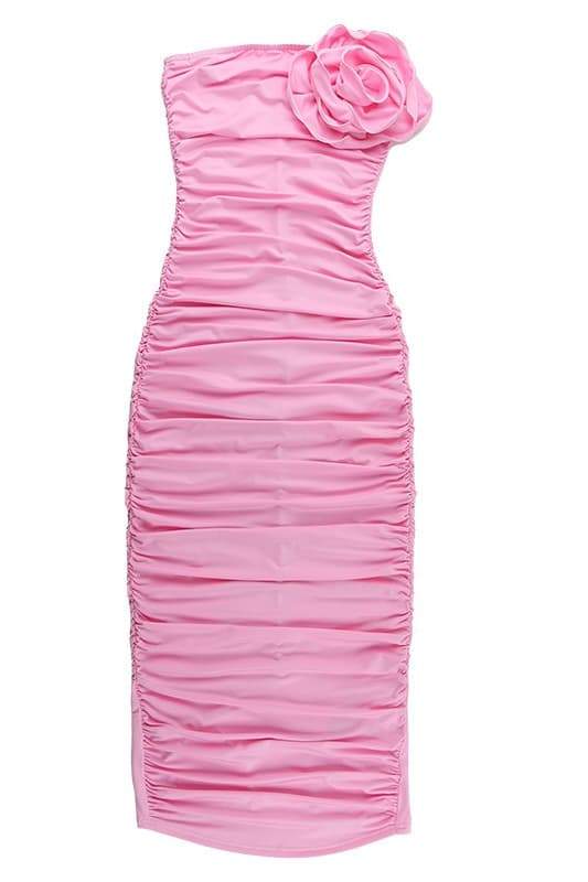 Vestito midi senza spalline con motivo floreale Tina