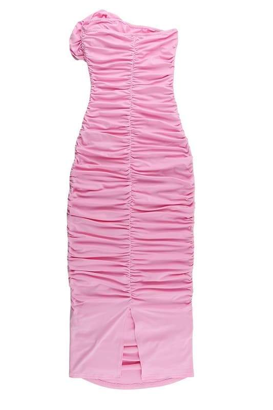 Vestito midi senza spalline con motivo floreale Tina