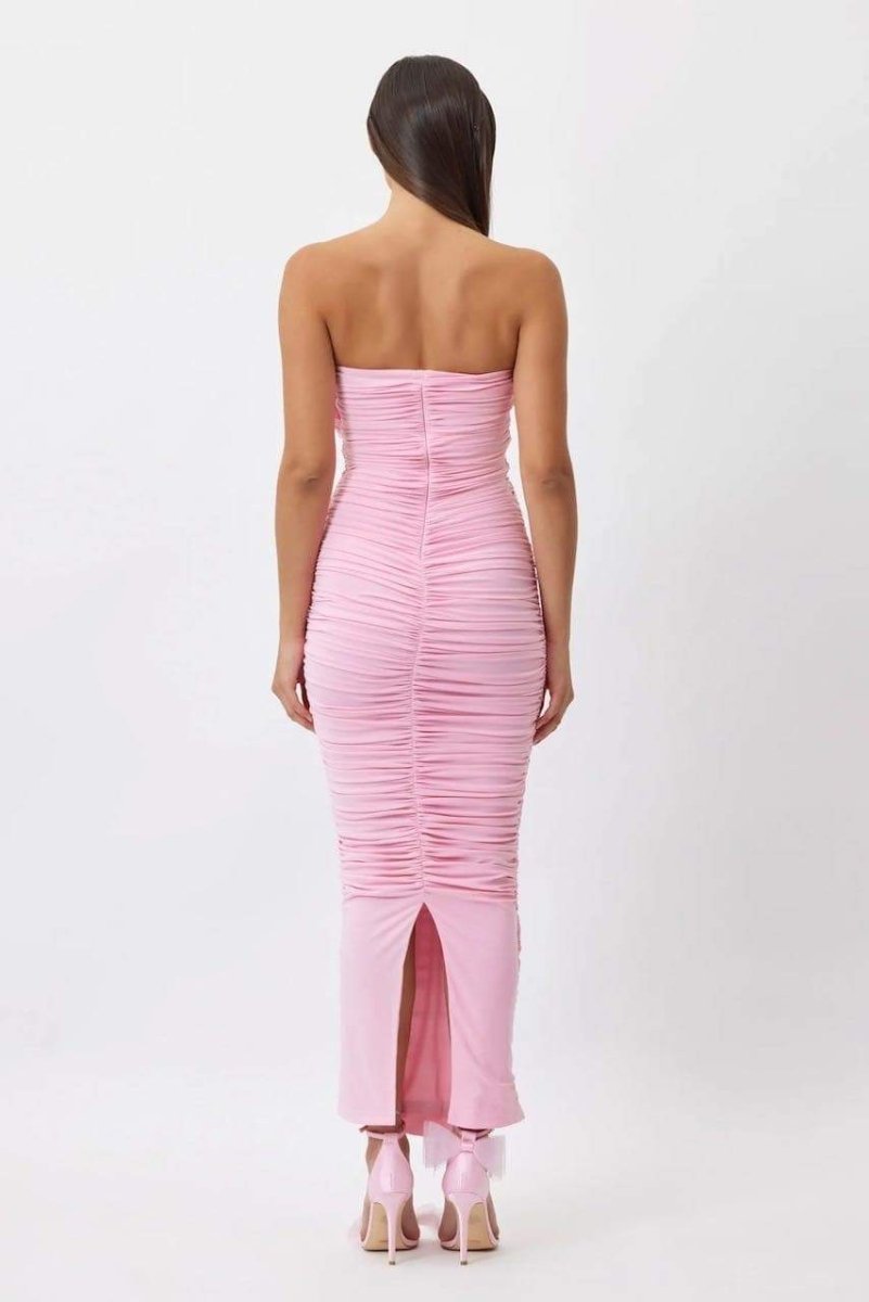 Vestito midi senza spalline con motivo floreale Tina