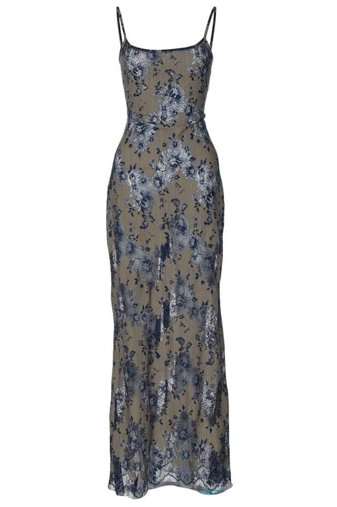 Vestito lungo massimo ricamato Verna con lacci