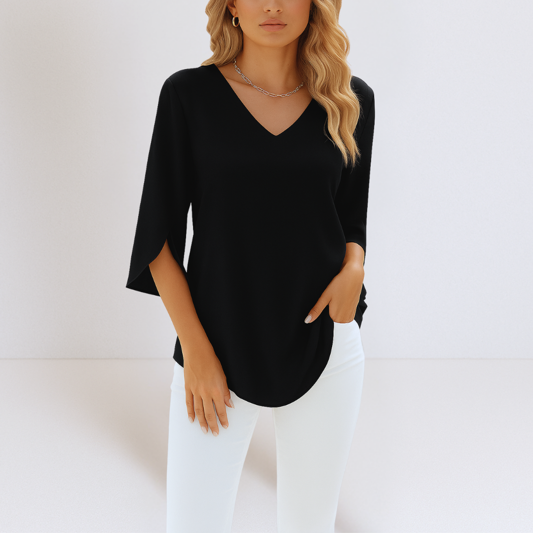Blusa elegante con scollo a V e maniche con spacchi