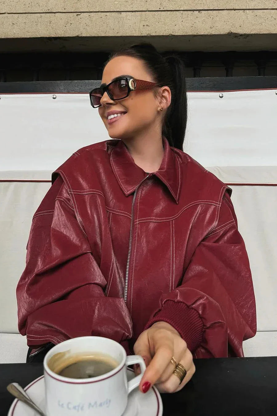 Cappotto Casual da Strada a Colore Solido con Ricami, Cerniera e Colletto Spartito