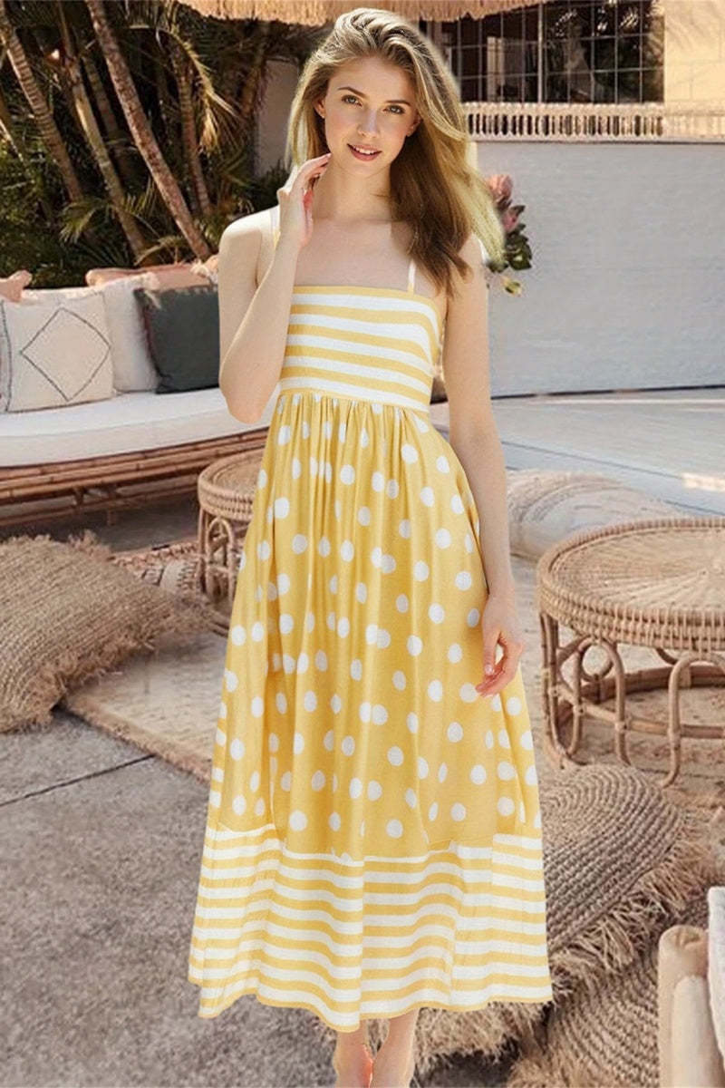 Abito midi con scollo quadrato e pois