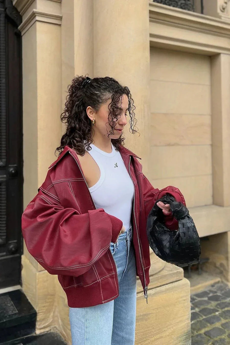 Cappotto Casual da Strada a Colore Solido con Ricami, Cerniera e Colletto Spartito