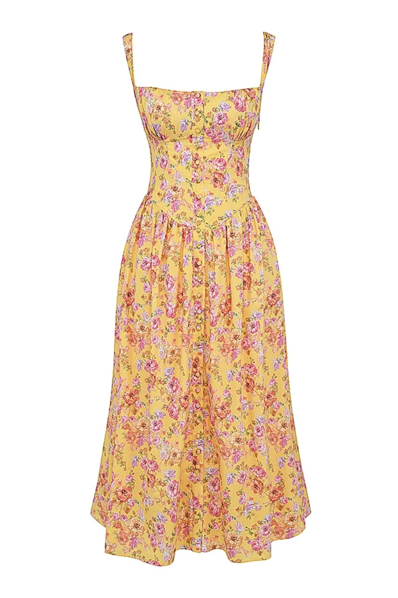 Vestito midi giallo con stampa floreale Tatiana