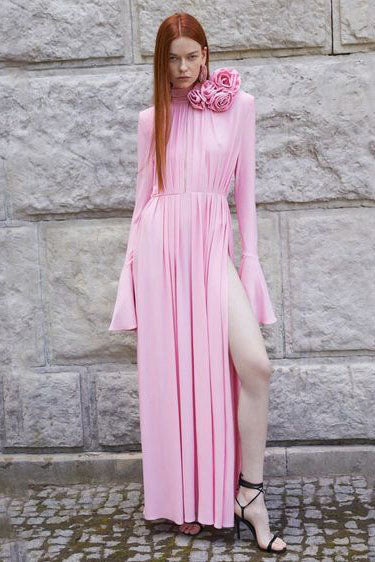 Vestito lungo di lusso vintage con scollo a V profondo a halter con taglio a rete e motivo floreale 3D