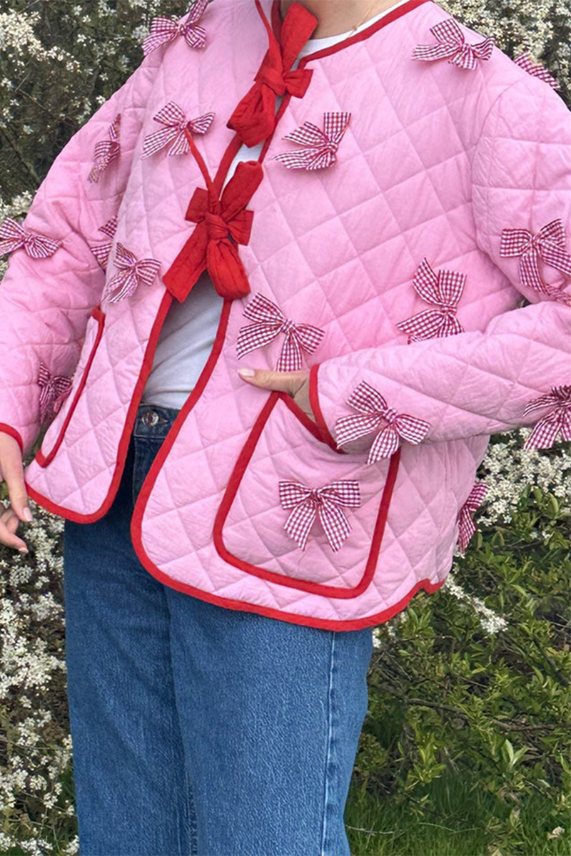 Cappotto senza maniche casual color solido con fiocco in tasca e collo a O