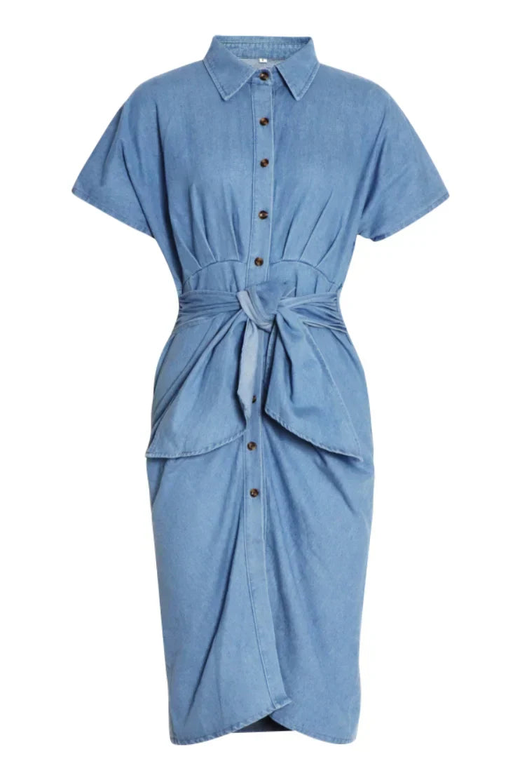 Vestito midi camicetta in denim annodato Gina
