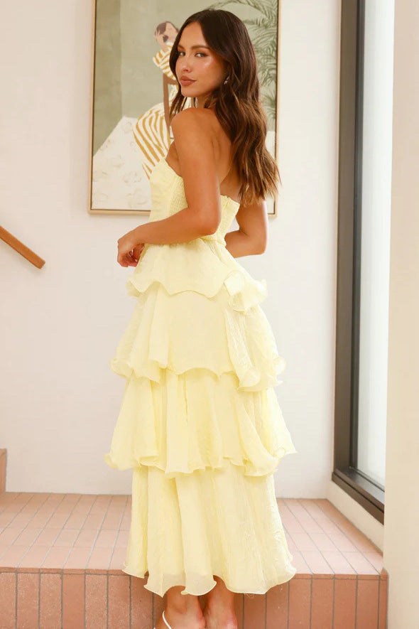 Vestito Midi Sexy Chic senza Spalline e senza Schiena a Strati