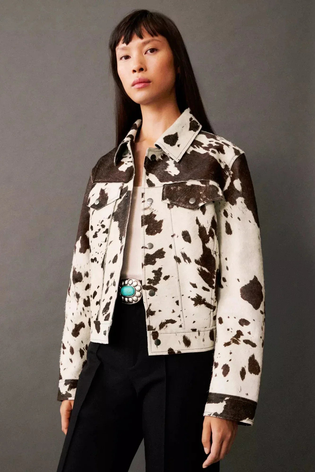 Giacca stile camicia con pelliccia sintetica stampa muccata