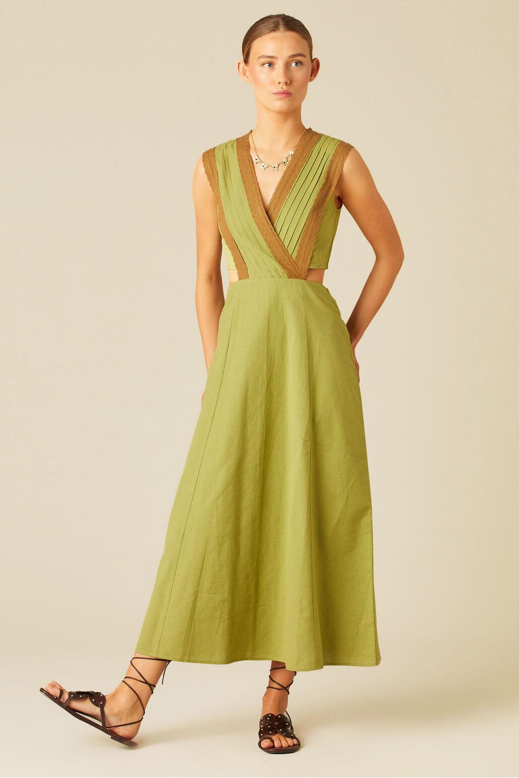 Vestito Midi Verde in Pizzo di Noce