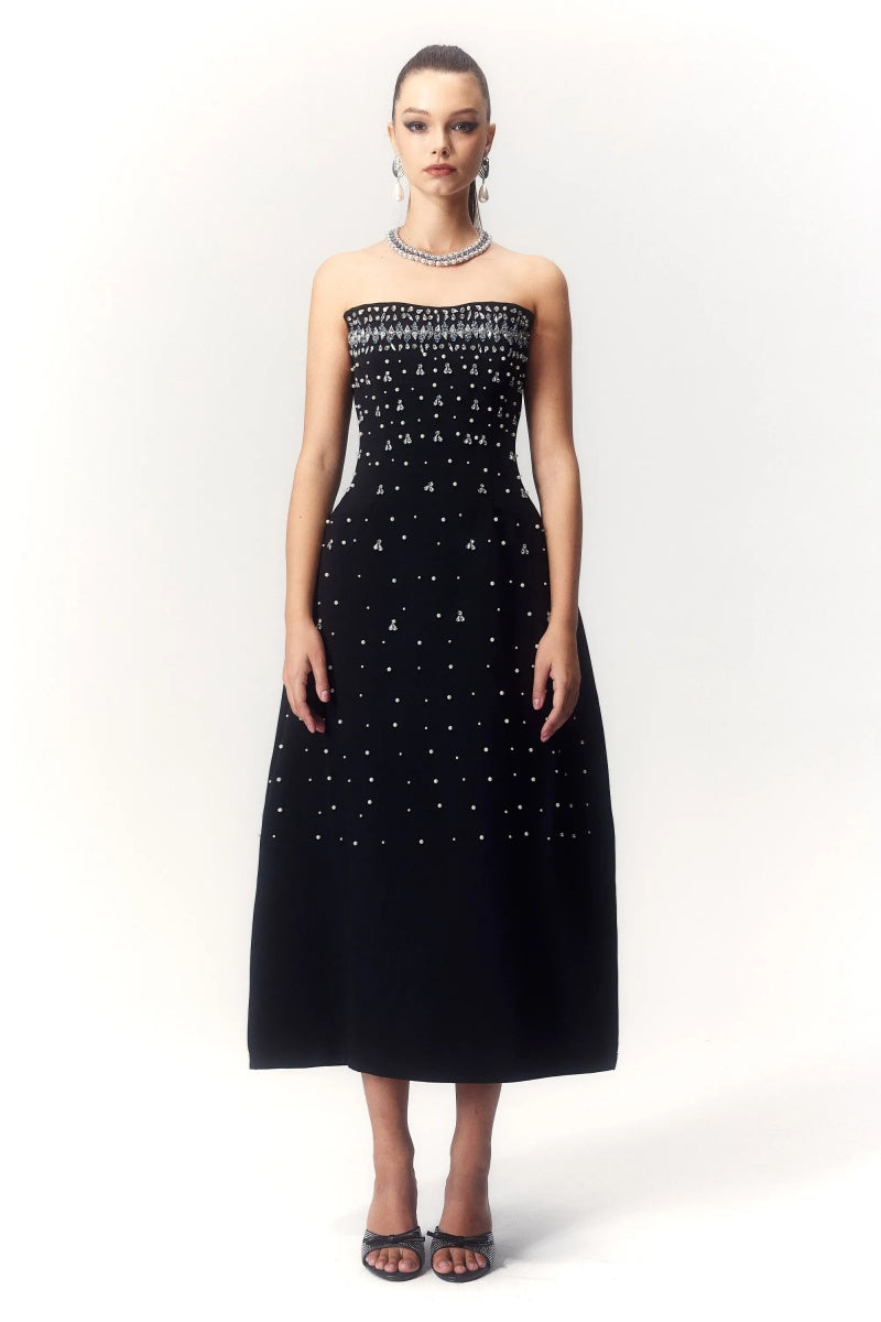 Vestito midi senza maniche con decorazioni in cristallo Verna