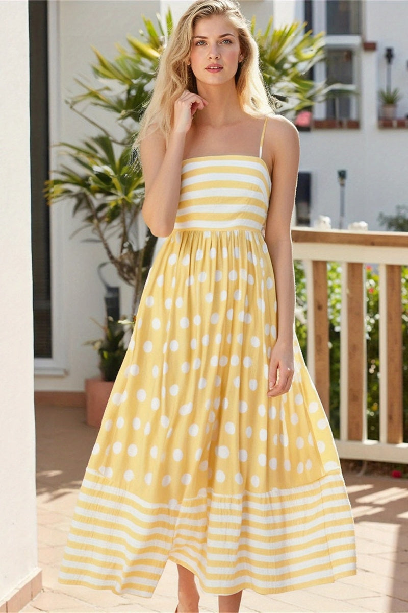 Abito midi con scollo quadrato e pois