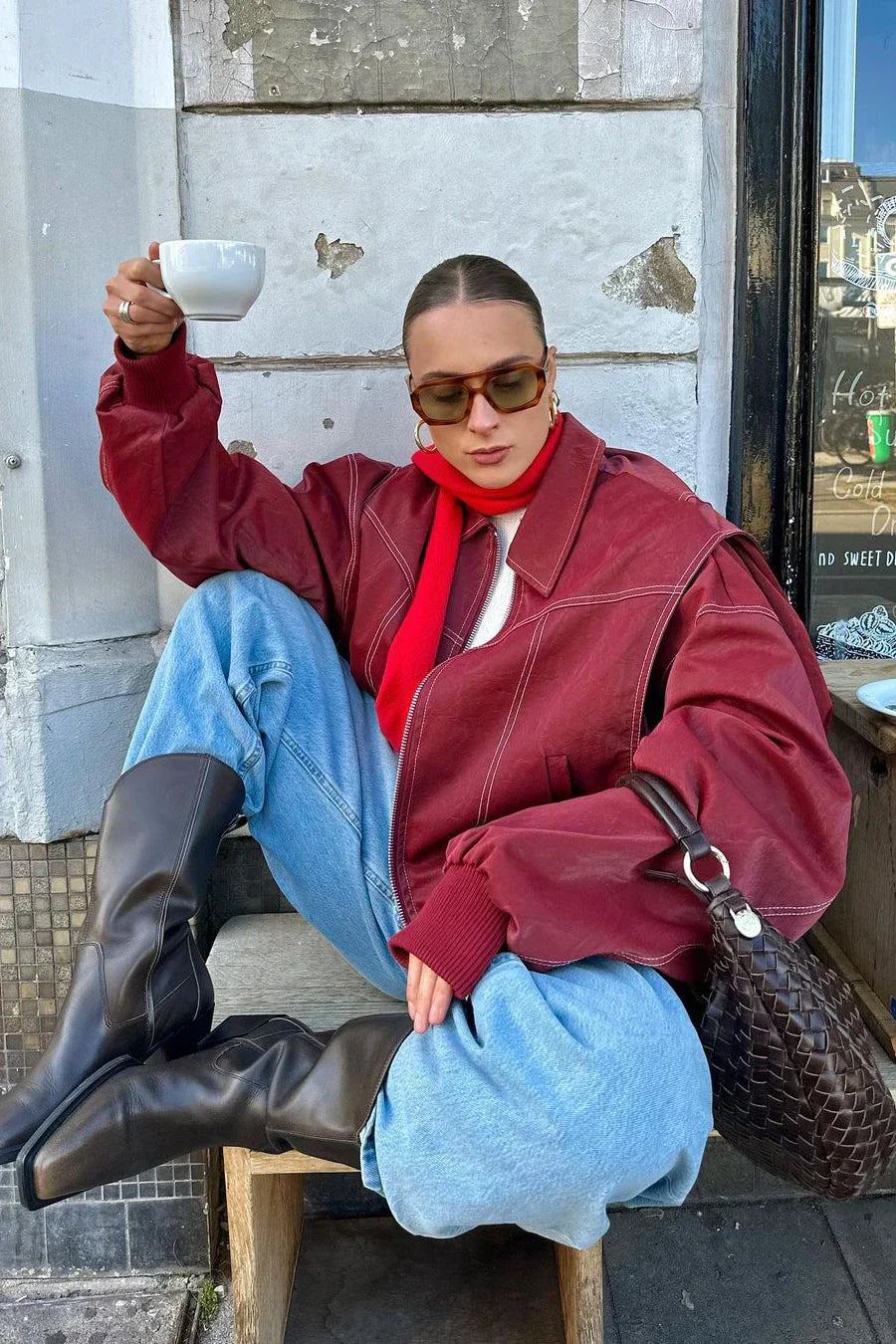 Cappotto Casual da Strada a Colore Solido con Ricami, Cerniera e Colletto Spartito