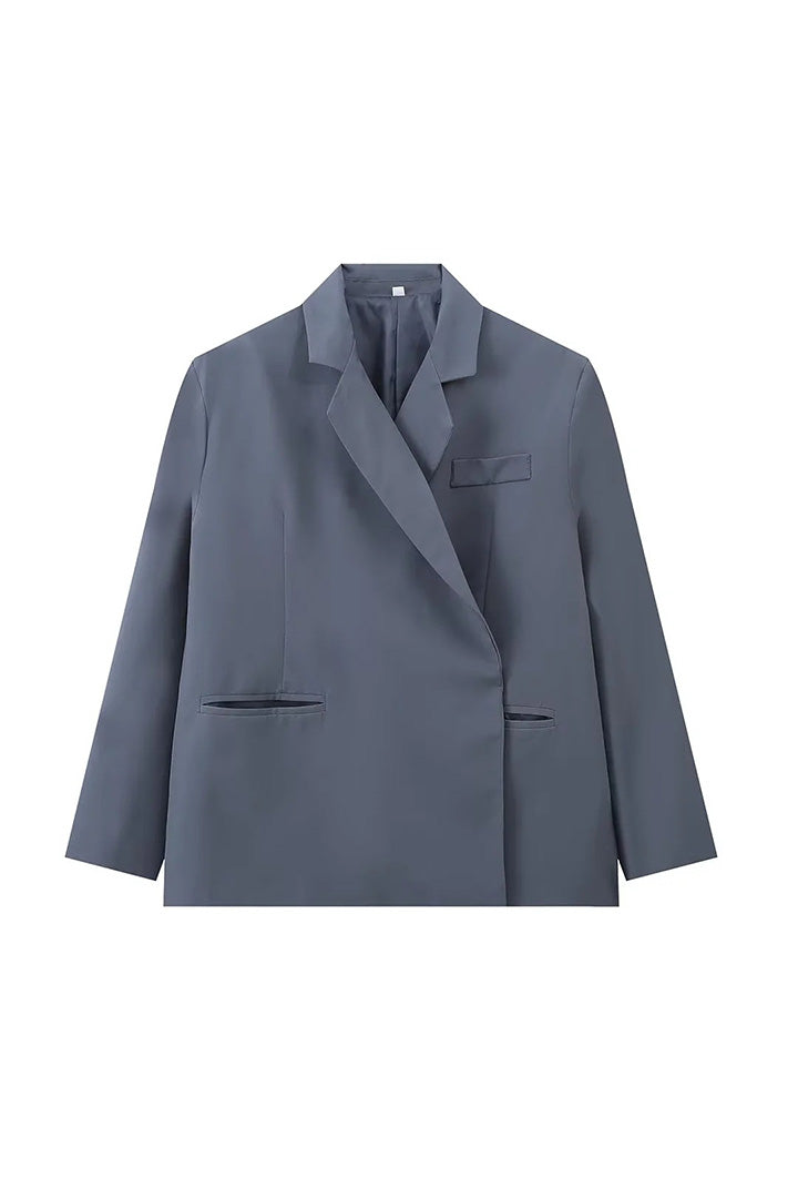 Blazer Oversized con Spacco Laterale Blu Acciaio