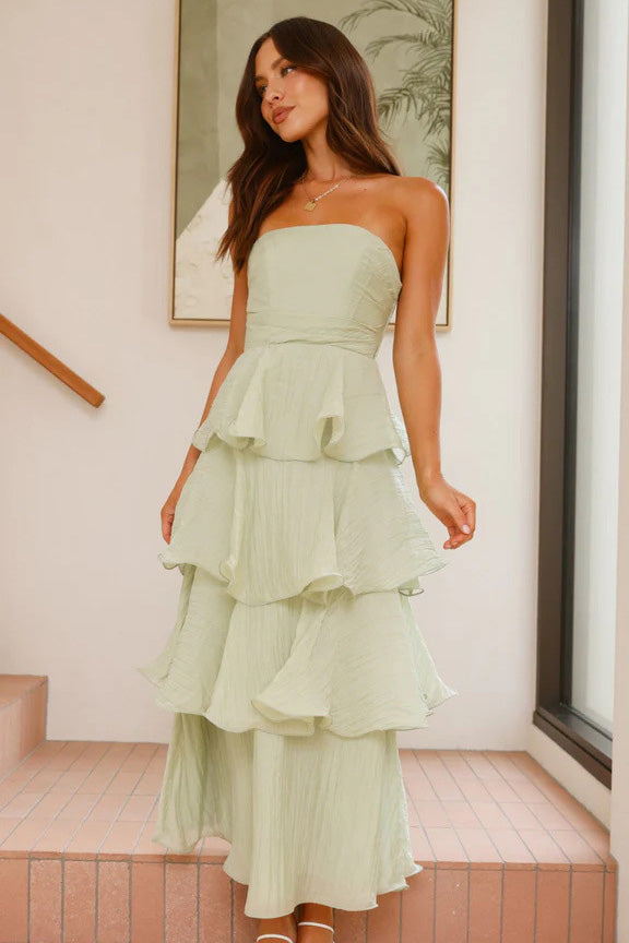 Vestito Midi Sexy Chic senza Spalline e senza Schiena a Strati