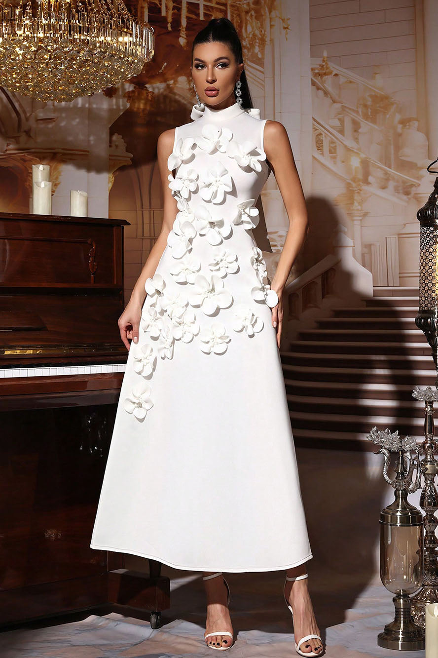 vestito maxi senza maniche decorato con fiori Ethel