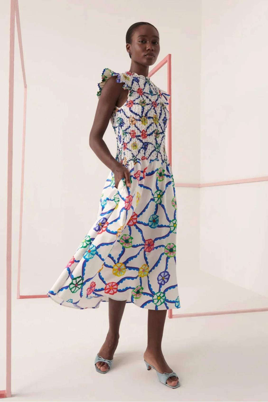 Vestito Midi con Orlo Rombi Stampato