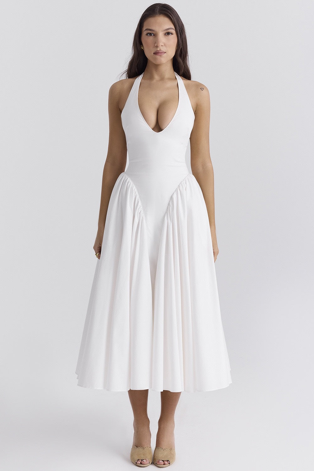 Vestito lungo midi senza maniche in cotone bianco