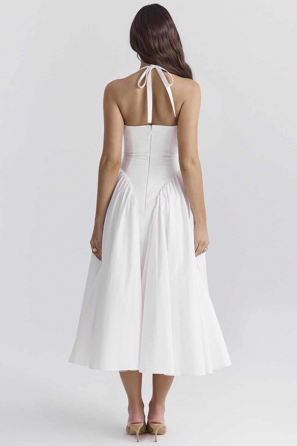 Vestito lungo midi senza maniche in cotone bianco