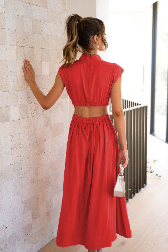 Vestito Midi da Vacanza con Tasca in Vita a Taglio