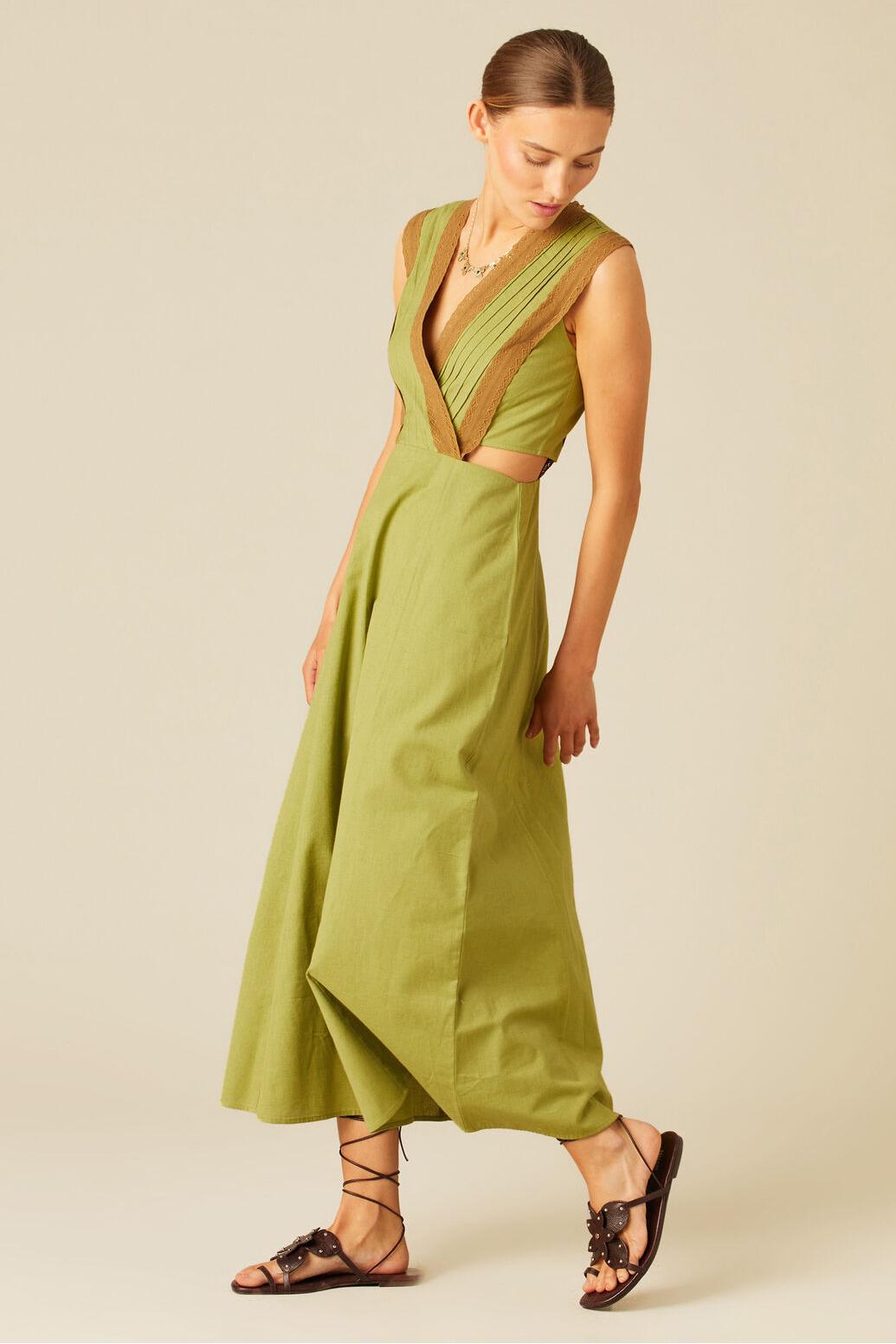 Vestito Midi Verde in Pizzo di Noce