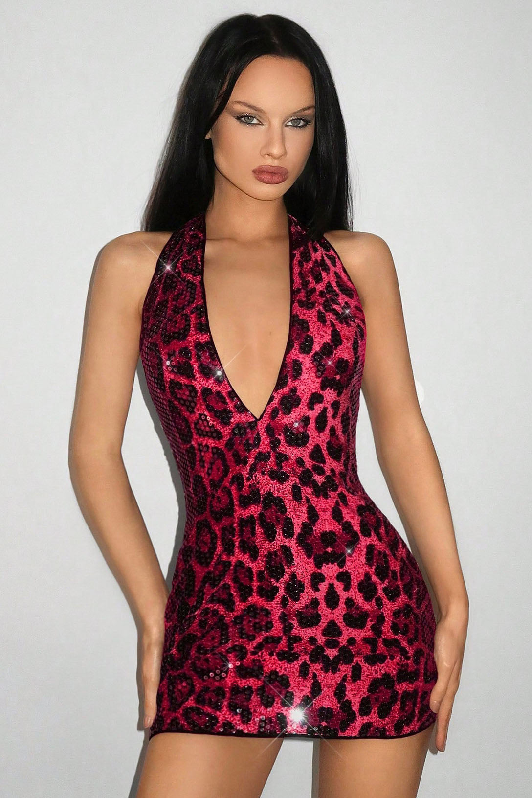 Vestito Mini senza Maniche con Schiena Profonda e Scollo a V Selvaggio
