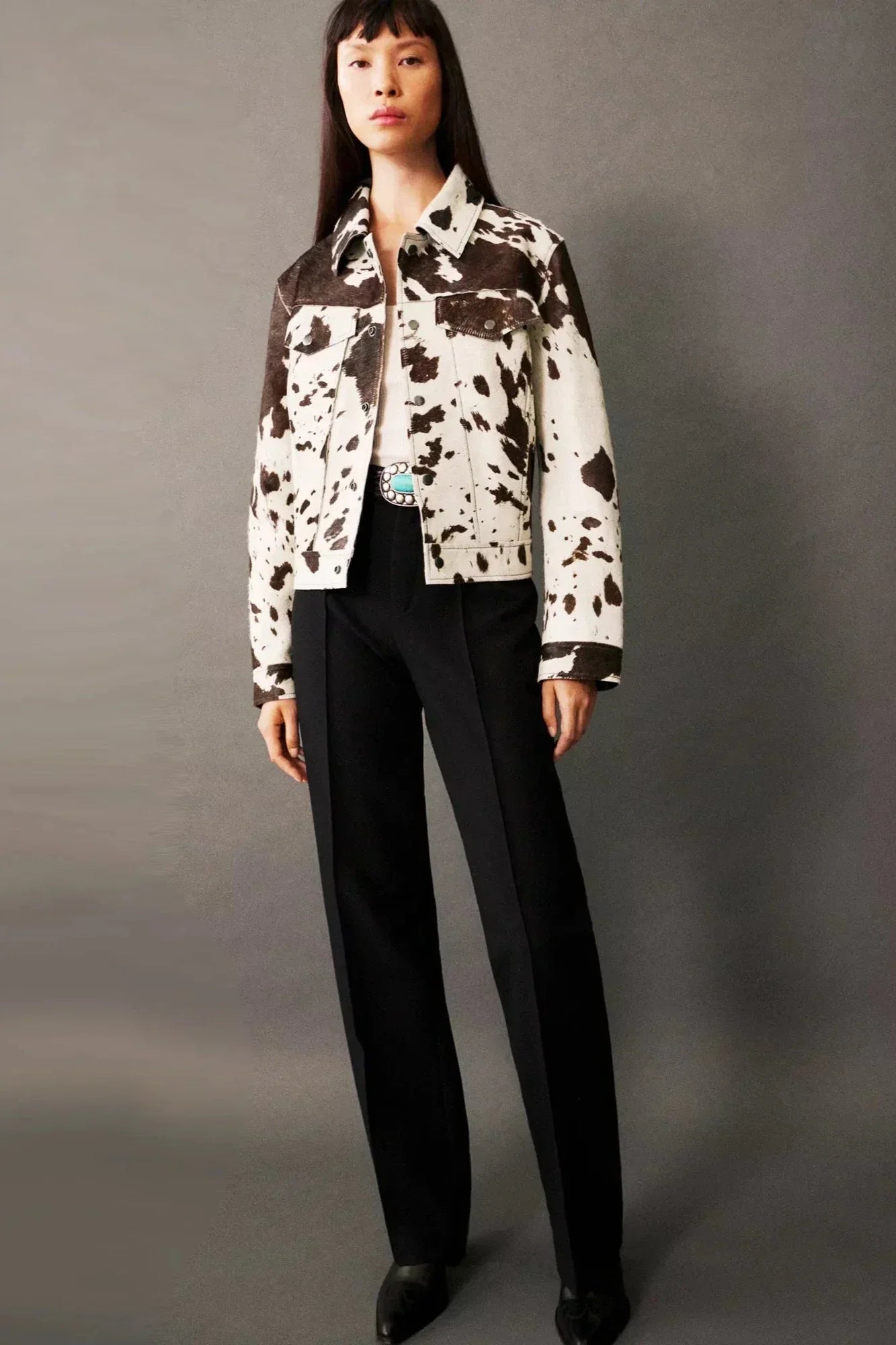 Giacca stile camicia con pelliccia sintetica stampa muccata