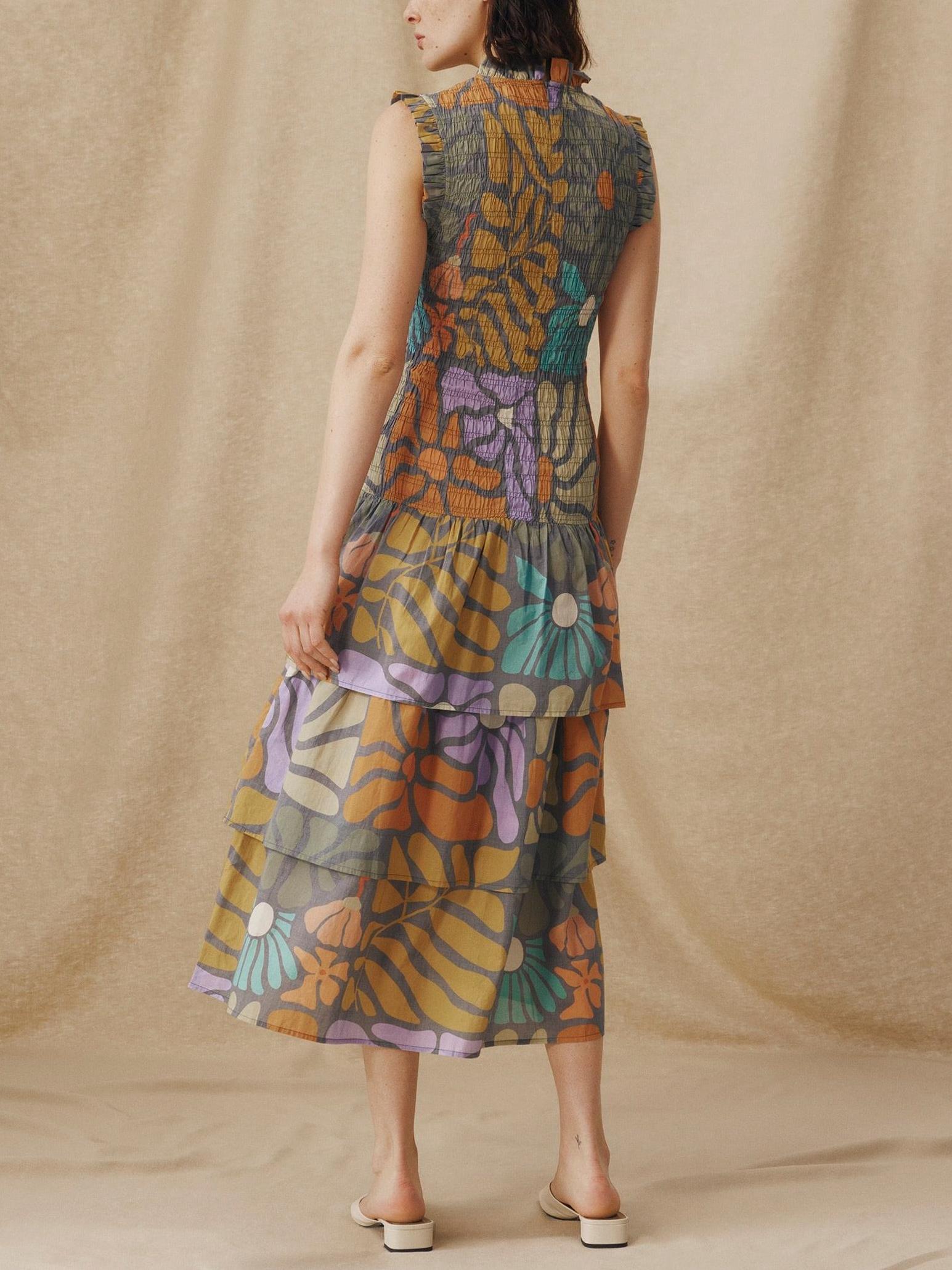 Vestito Midi con Stampa Botanica Multicolore