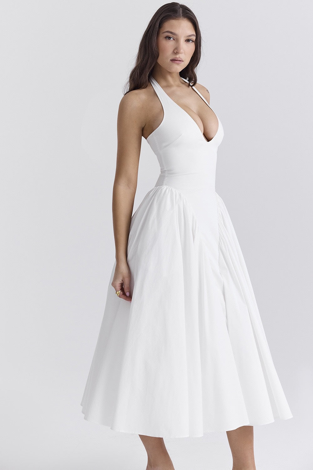 Vestito lungo midi senza maniche in cotone bianco