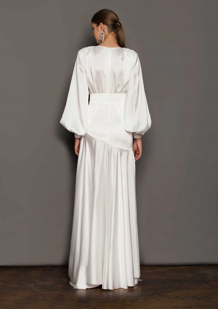 Vestito lungo maxi con scollo a V, cintura e spacchi di Phoebe