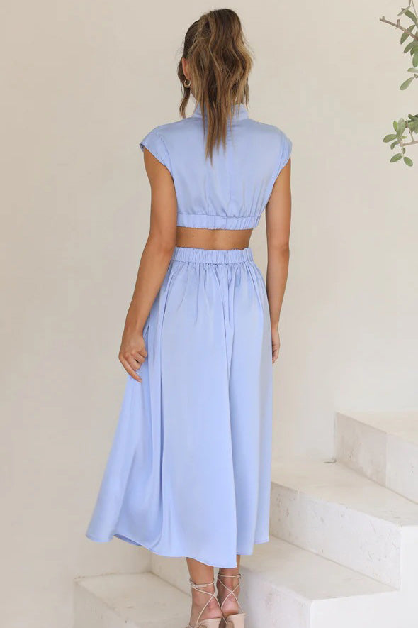 Vestito Midi da Vacanza con Tasca in Vita a Taglio