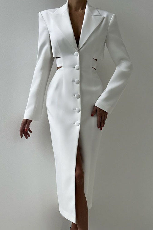 Abito midi blazer con dettaglio in metallo e scollo a V profondo