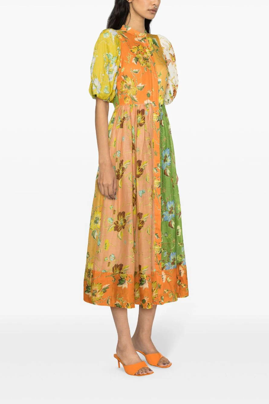 Vestito Midi con Maniche a Palloncino Floral Interlude