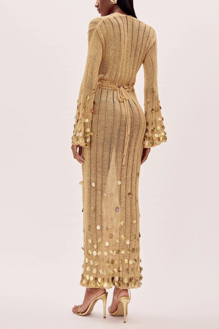 Vestito lungo a maglia oro Dolly