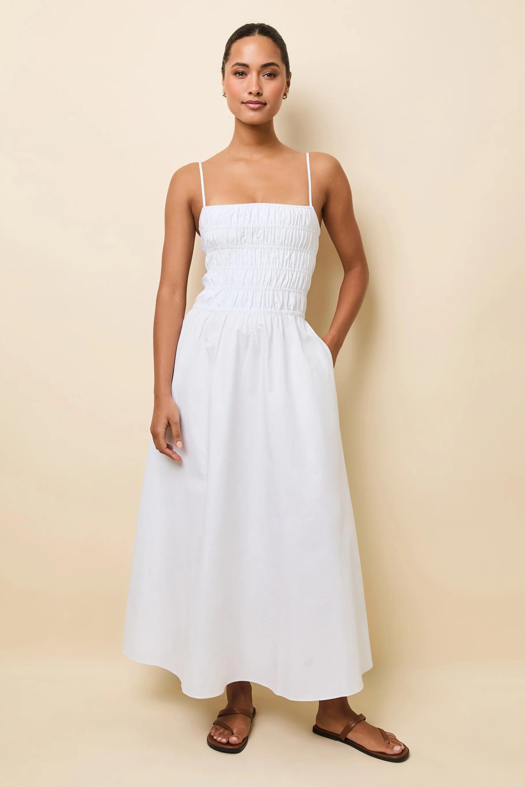 Vestito Midi Delta Colore Bianco Ottico