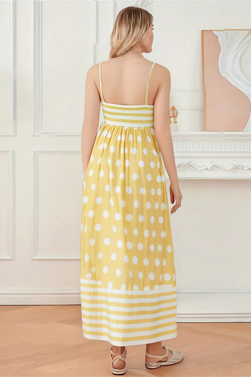 Abito midi con scollo quadrato e pois