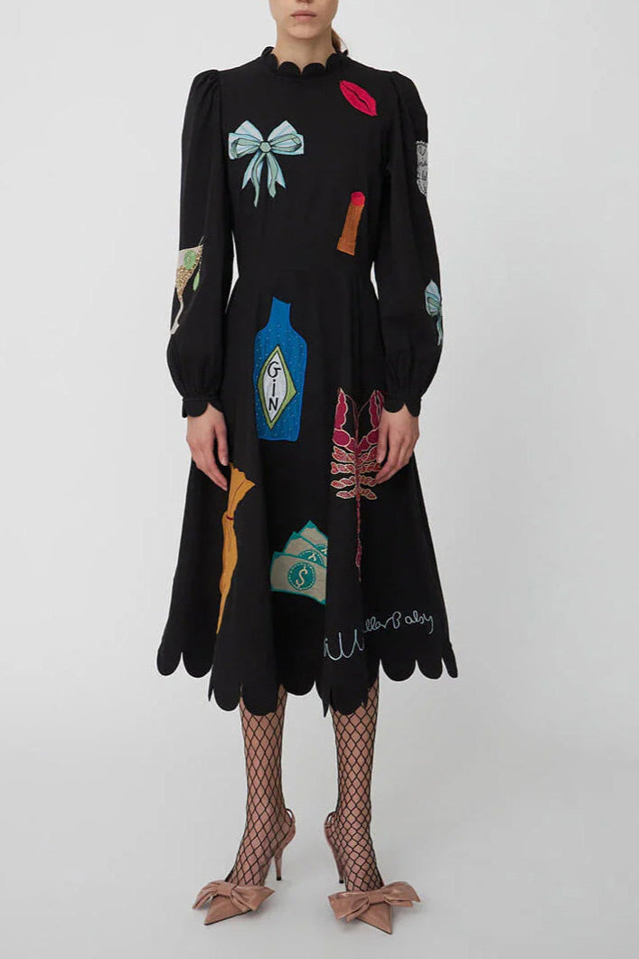 Vestito Midi con Rifiniture in Conchiglia e Graffiti di Aragosta