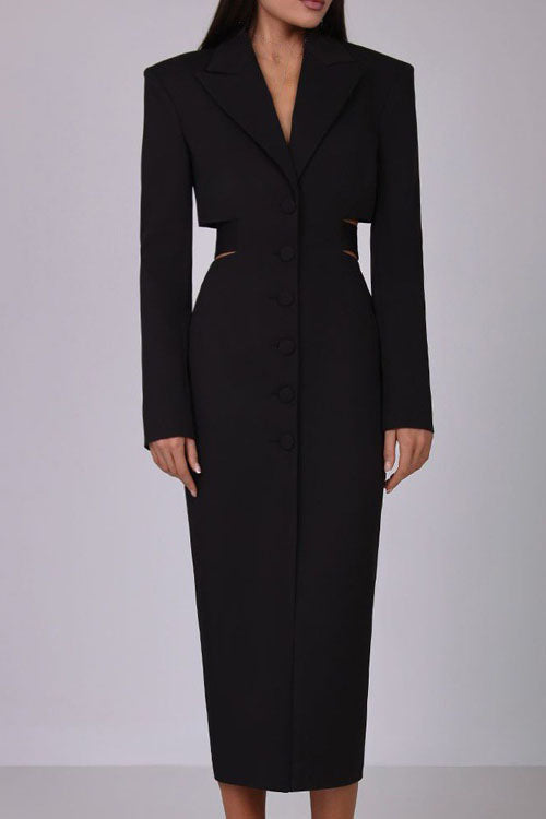 Abito midi blazer con dettaglio in metallo e scollo a V profondo