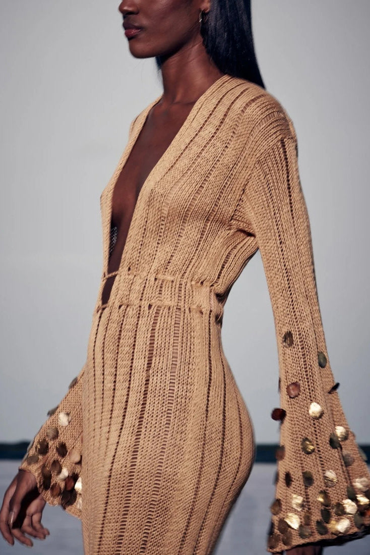 Vestito lungo a maglia oro Dolly
