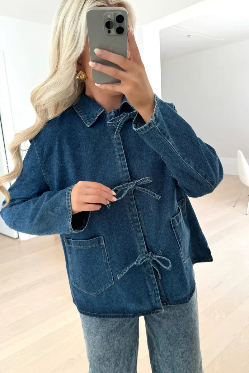 Cravatta Giacca di Jeans Blu Scuro