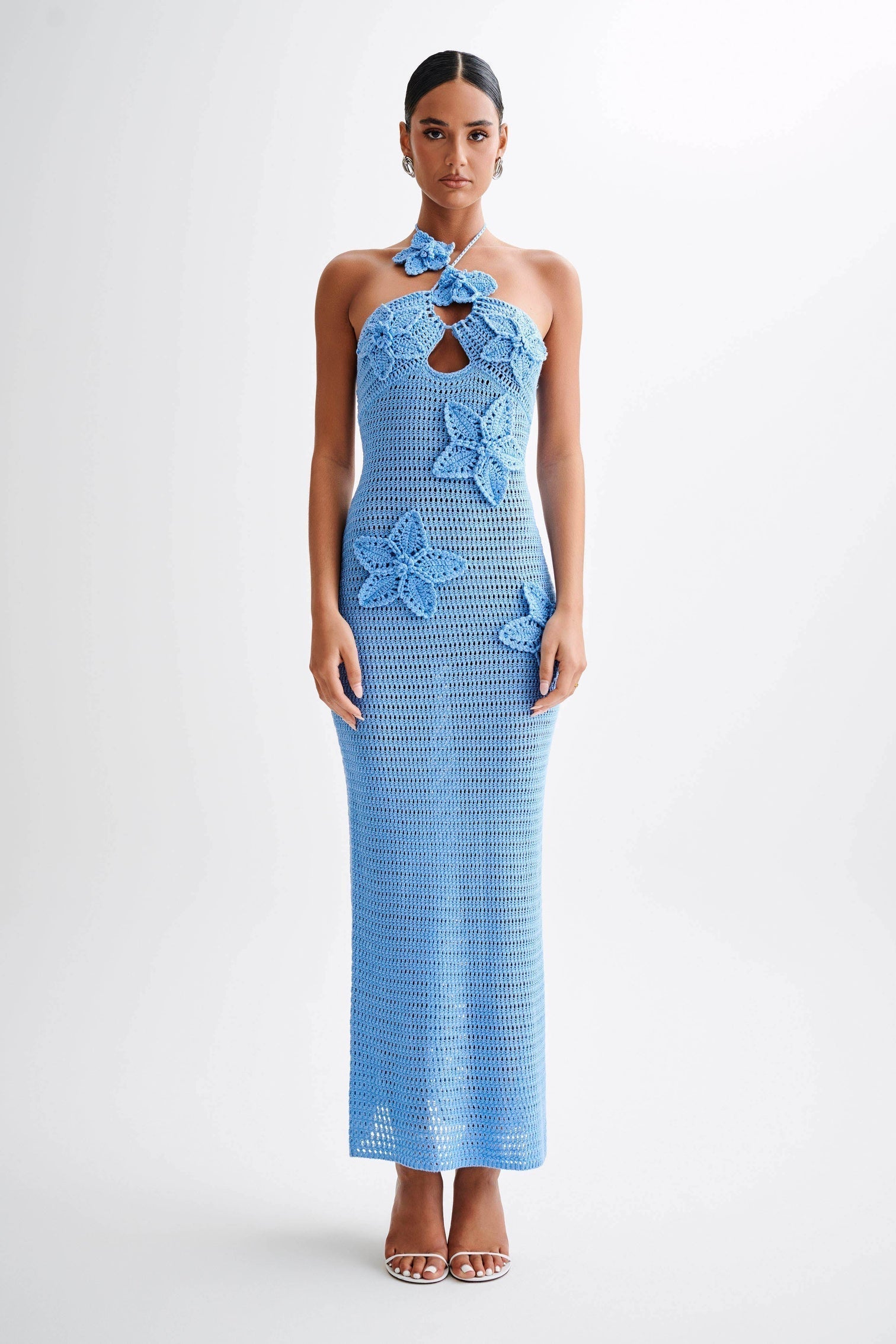 Abito lungo con applicazioni floreali Beverly in crochet