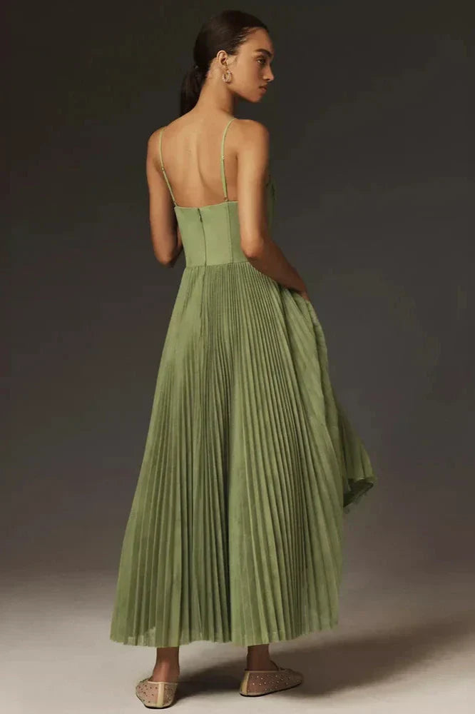 Vestito midi a ruota in tulle plissettato con bustier