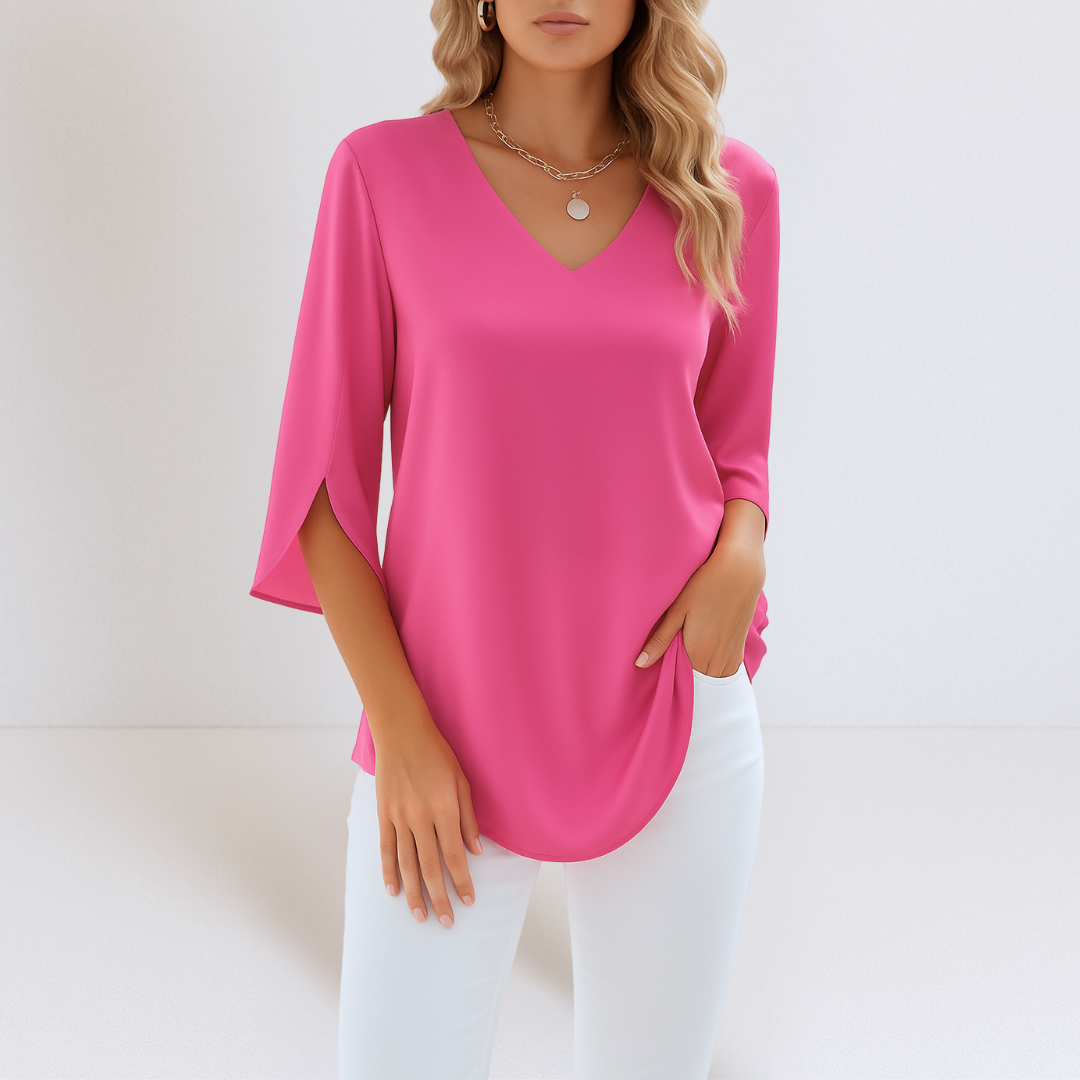 Blusa elegante con scollo a V e maniche con spacchi