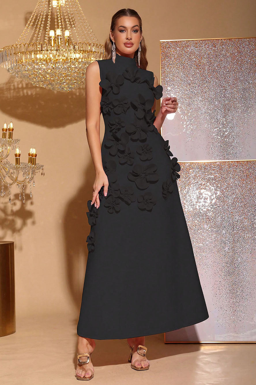 vestito maxi senza maniche decorato con fiori Ethel